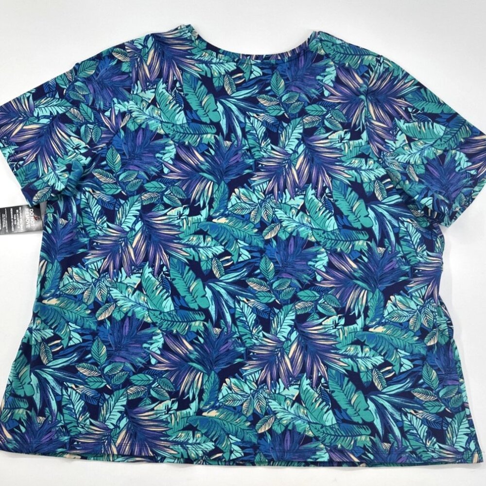 Catherines Suprema Tropical T Shirt Women's 2X Short Sleeve Blue V Neck NEW - Picture 11 of 11